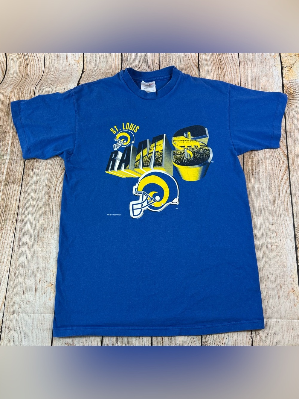 Vintage 1997 Hanes NFL St Louis Rams Football Blue T Shirt Size Youth XL 18-20